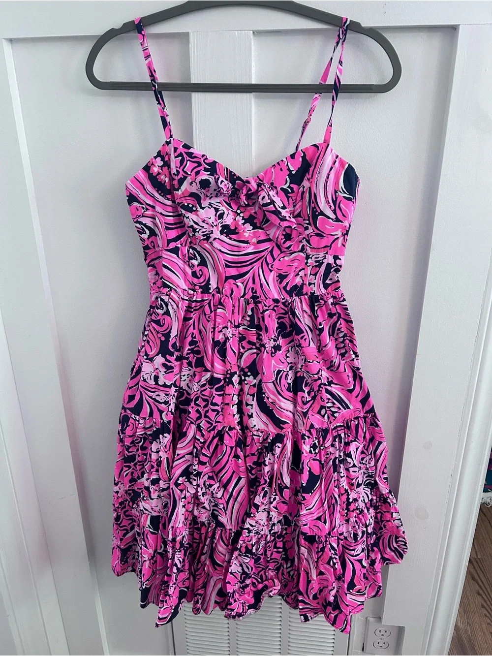 Lilly Pulitzer Adalia tiered dress Low Tide Navy Flirty Fins and Feathers - Picture 3 of 8